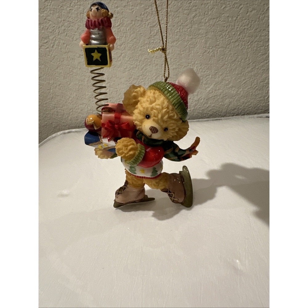 Bear Ornament Jack in box Ice Skating  Heavy Christmas Ornament